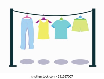 washed clothes on washing lines. vector illustration