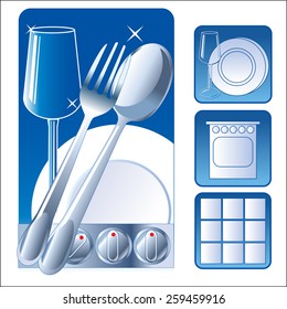 Washed Dishes. Set Iconic Symbol Image. Plate, Fork, Tile, Glass. Vector Picture. Wash Dishes Meme. Wash Dishes Fast. Clean Dishes Rack. Clean Dishes Sign. Clean Dishes Magnet.