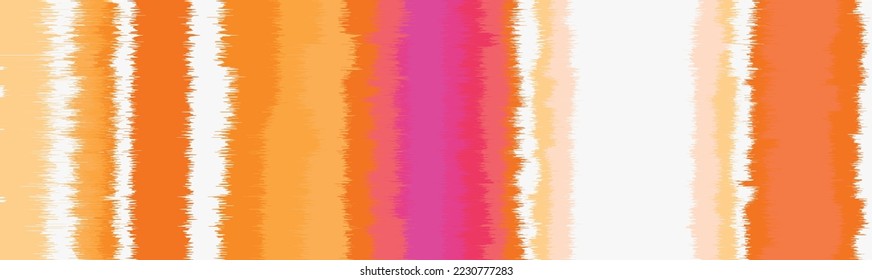 Washed orange, yellow, magenta  blurry wavy ikat seamless pattern. Aquarelle effect boho fashion fabric for coastal nautical stripe wallpaper background. Stripe with blurry gradient tileable swatch.