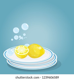 washed plate with lemon vector