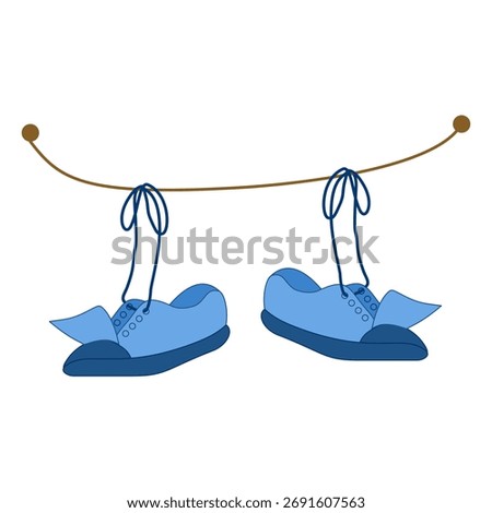 Washed Sneakers Drying on a Clothesline Illustration