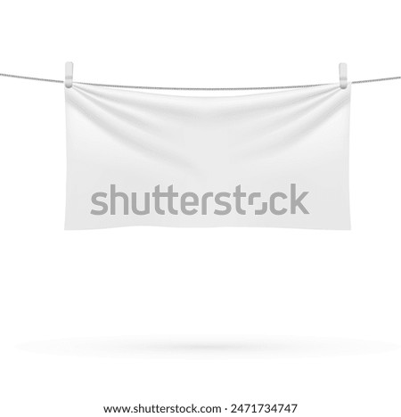 A washed white towel on a rope on a white background. Vector illustration
