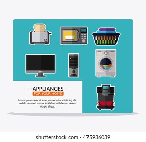 washer cloth microwave toaster computer coffee machine appliances supplies electronic home icon. Colorful and flat design. Vector illustration