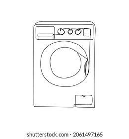 Washer continuous line drawing. One line art of home appliance, bathroom, laundry room, clean linen, washing machine.