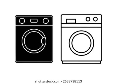 Washer and Dryer Icons Black and White Line Art Illustrations for Laundry Room Design, Home Appliance Graphics, and Cleaning Service Logos