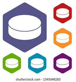Washer hockey icons vector colorful hexahedron set collection isolated on white