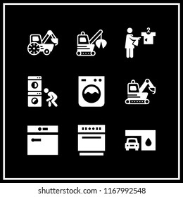 washer icon. 9 washer vector set. washing machine, dishwasher, washer machine and loader icons for web and design about washer theme