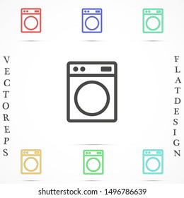 Washer icon. Appliance vector icon. Washer icon vector. Washer thin line design. Vector image.Flat design vector illustration of modern washing machine with linen. Washing clothes

