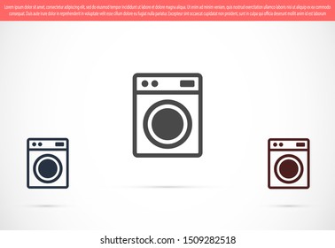 Washer icon. Appliance vector icon. Washer icon vector. Washer thin line design. Vector image.Flat design vector illustration of modern washing machine with linen. Washing clothes

