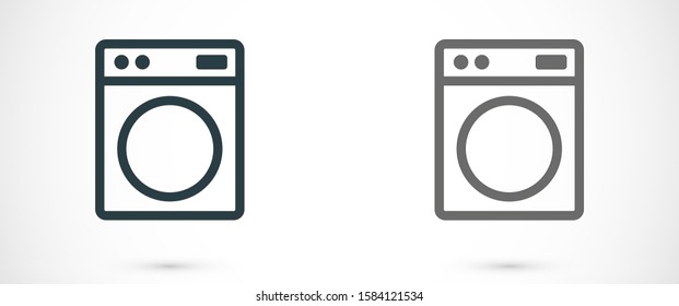 Washer icon. Appliance vector icon. Washer icon vector. Washer thin line design. Vector image.Flat design vector illustration of modern washing machine with linen. Washing clothes

