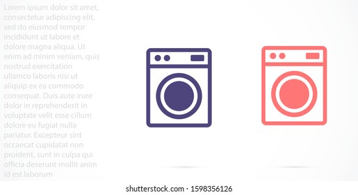 Washer icon. Appliance vector icon. Washer icon vector. Washer thin line design. Vector image.Flat design vector illustration of modern washing machine with linen. Washing clothes

