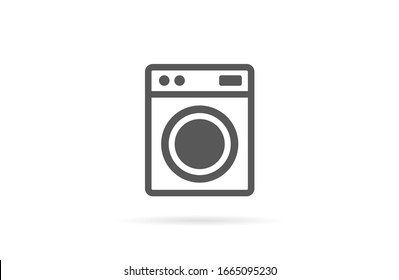 Washer icon. Appliance vector icon. Washer icon vector. Washer thin line design. Vector image.Flat design vector illustration of modern washing machine with linen. Washing clothes