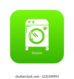 Washer icon green vector isolated on white background