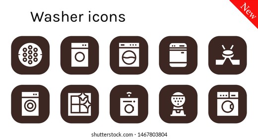 washer icon set. 10 filled washer icons.  Collection Of - Hockey, Washing machine, Dishwasher, Clean window, Machine, Laundry