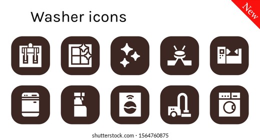 washer icon set. 10 filled washer icons.  Simple modern icons about  - Machine, Clean window, Clean, Hockey, Dishwasher, Cleaning spray, Washing machine, Vacuum cleaner, Laundry