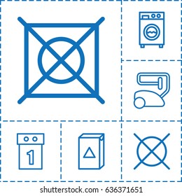 Washer icon. set of 6 washer outline icons such as vacuum cleaner, washing machine, no dry cleaning