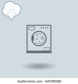 Washer icon with shadow. Cloud of download with arrow.