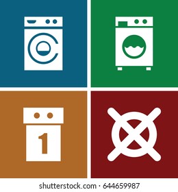 Washer icons set. set of 4 washer filled icons such as washing machine, no dry cleaning