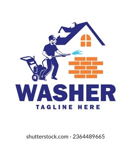 Washer logo design template. Pressure washing logo vector illustration.