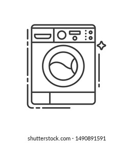 Washer machine black line icon.  Household appliances. Electronic devices concept. Sign for web page, mobile app, banner. Isolated outline template.