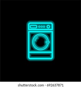 Washer machine blue glowing neon ui ux icon. Glowing sign logo vector