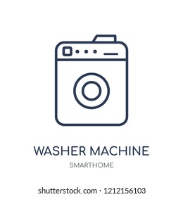 Washer machine icon. Washer machine linear symbol design from Smarthome collection. Simple outline element vector illustration on white background.