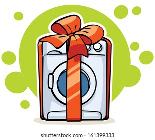 washer machine with red ribbon and big bow