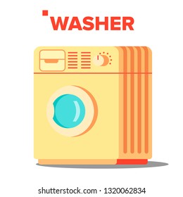 Washer Mashine Vector. Classic Autonomus Home Washing Mashine. Isolated Flat Cartoon Illustration