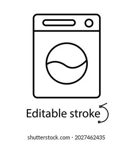 Washer outline icon. Easy care fabric feature. Textile industry. Customizable linear contour symbol. Editable stroke. Isolated vector stock illustration