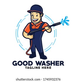 Washer Pressure mascot character, good for Pressure washing service company logo design