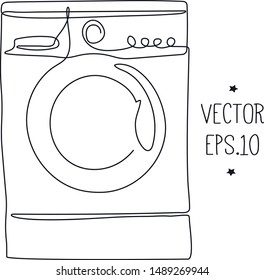 Washer. Vector image of one continuous line. Black and white illustration, minimalism. Appliances.