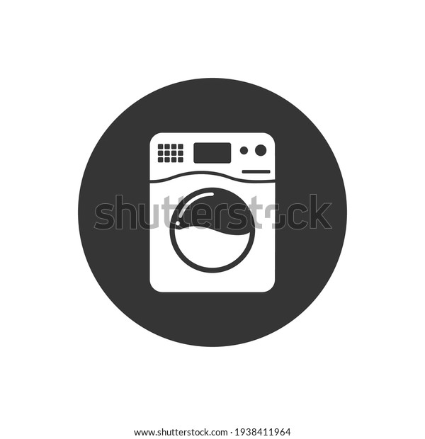 Washer vector white icon. Washer flat sign\
design. Wash machine symbol\
pictogram