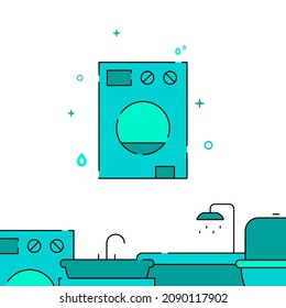 Washer, washing machine filled line vector icon, simple illustration, Plumbing related bottom border.