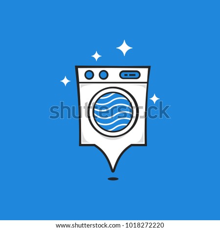 Washer or washing machine location spot or pin logo in shining carton style