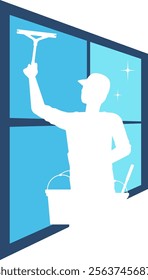 Washer worker silhouette washing window, symbol for cleaning