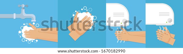 Washes hands
and drying hands. Vector
illustration