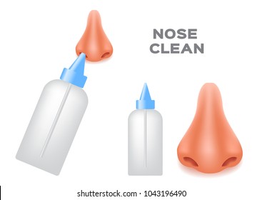 Washes Out The Nose With Saline . Cleaning A Mucus From Sinus Vector