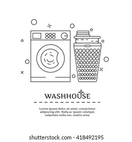 Washhouse logo, poster,emblem with line icon