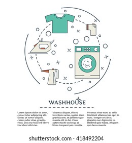 Washhouse logo, poster,emblem with line icon