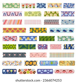 Washi tape. Colored sticky tape with funny patterns recent vector decorative scotch