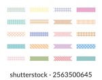 Washi tape, colorful tape with the seamless gingham pastel pattern, line , cartoon with squiggle and cute pattern. Vector adhesive tapes with colorful hand drawn memphis ornament. Trendy decorate 