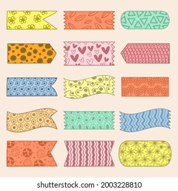Washi tape design collection. Cute washi paper anchor, sticker, decoration, label, chevron or ribbon. Washi tape, banner. Scrapbook element. Vector illustration. 
