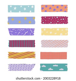 Washi tape design collection. Cute washi paper anchor, sticker, decoration, label, chevron or ribbon. Washi tape, banner. Scrapbook element. Vector illustration. 