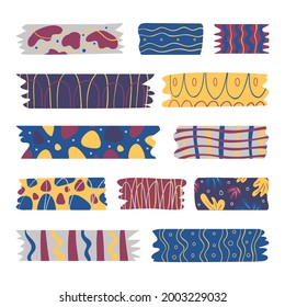 Washi tape design collection. Cute washi paper anchor, sticker, decoration, label, chevron or ribbon. Washi tape, banner. Scrapbook element. Vector illustration. 