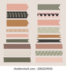 Washi tape design collection. Cute washi paper anchor, sticker, decoration, label, chevron or ribbon. Washi tape, banner. Scrapbook element. Vector illustration. 