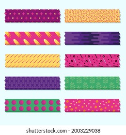 Washi tape design collection. Cute washi paper anchor, sticker, decoration, label, chevron or ribbon. Washi tape, banner. Scrapbook element. Vector illustration. 