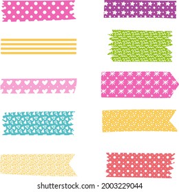 Washi tape design collection. Cute washi paper anchor, sticker, decoration, label, chevron or ribbon. Washi tape, banner. Scrapbook element. Vector illustration. 
