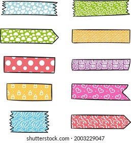 Washi tape design collection. Cute washi paper anchor, sticker, decoration, label, chevron or ribbon. Washi tape, banner. Scrapbook element. Vector illustration. 