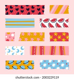 Colección de diseño de cinta de lavado. Anuncio de papel de washi, pegatina, decoración, etiqueta, chevron o cinta. Cinta de lavado, pancarta. Elemento Scrapbook. Ilustración vectorial. 