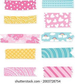 Washi tape design collection. Cute washi paper anchor, sticker, decoration, label, chevron or ribbon. Washi tape, banner. Scrapbook element. Vector illustration. 